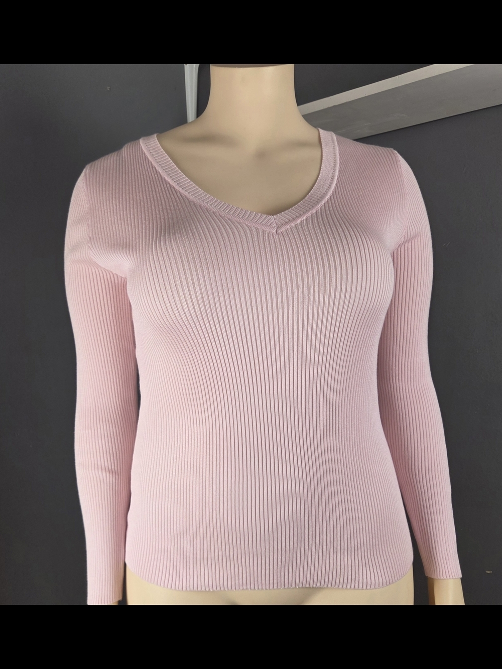 Ashley Stewart Pink Ribbed V-Neck Sweater